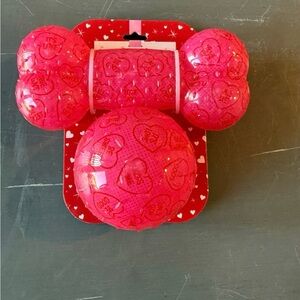 Pink Heart Patterned Rubber Dog Toy Set